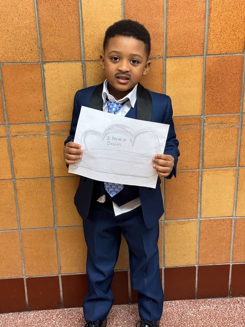 Pre-K student dressed as Martin Luther King